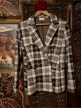 Altar’d State Plaid Double Breasted Blazer M Equestrian Academia Preppy